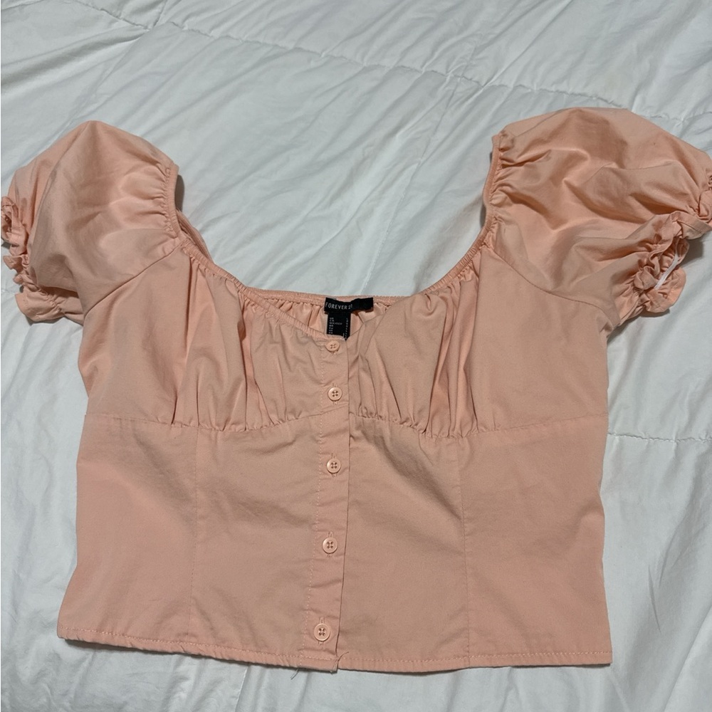 Trendy Peach Puff Sleeve Top